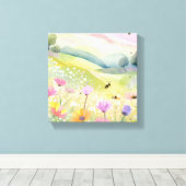 春ビーズフラワーフィールド | フローラカラフル自然 キャンバスプリント (インサイチュ (ウッドフロア))