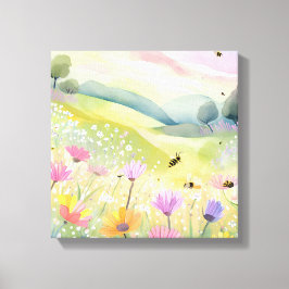 春ビーズフラワーフィールド | フローラカラフル自然 キャンバスプリント