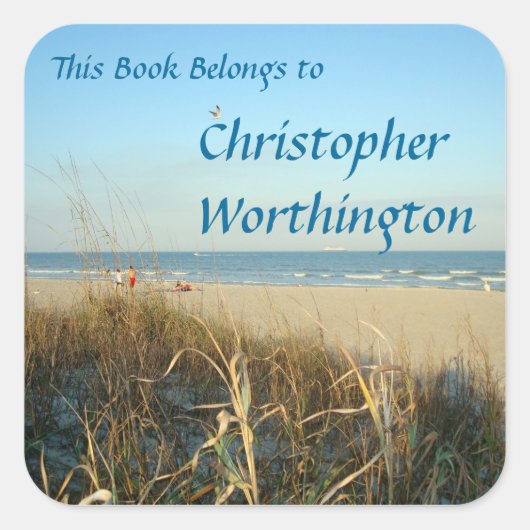 春ビーチシーンNo.3蔵書票 スクエアシール (正面)