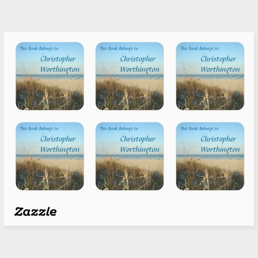 春ビーチシーンNo.3蔵書票 スクエアシール (シート)