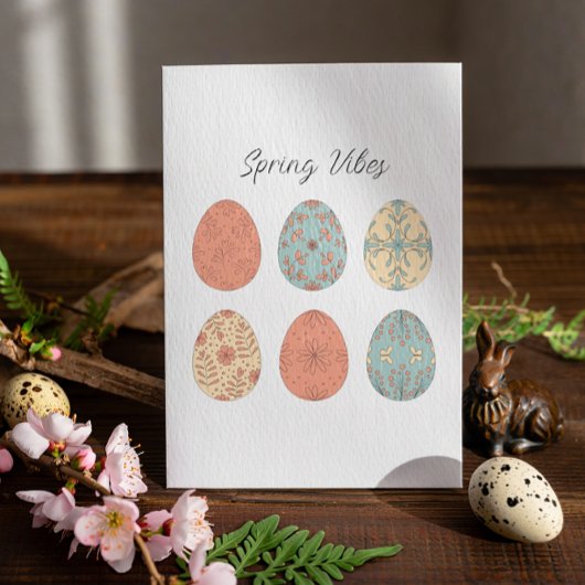 春ビーブ – イースターカードとフローラパターン（の模様が）あるE シーズンポストカード