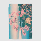 春ピクニックアンダーさくらんぼツリーフラワーズ山富士 ゴルフタオル (正面)