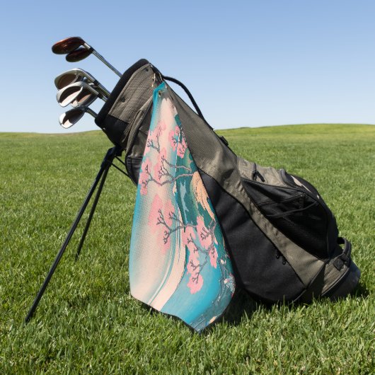 春ピクニックアンダーさくらんぼツリーフラワーズ山富士 ゴルフタオル (グリーン)