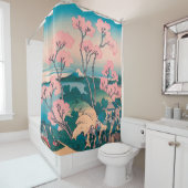 春ピクニックアンダーさくらんぼツリーフラワーズ山富士 シャワーカーテン (インサイチュ)