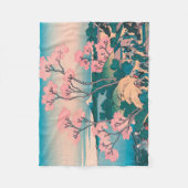 春ピクニックアンダーさくらんぼツリーフラワーズ山富士 フリースブランケット (正面)