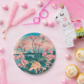 春ピクニックアンダーさくらんぼツリーフラワーズ山富士 ペーパープレート (パーティー)