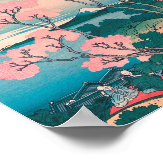 春ピクニックアンダーさくらんぼツリーフラワーズ山富士 ポスター (角)