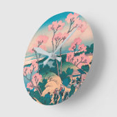 春ピクニックアンダーさくらんぼツリーフラワーズ山富士 ラウンド壁時計 (傾斜)