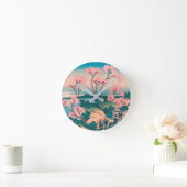 春ピクニックアンダーさくらんぼツリーフラワーズ山富士 ラウンド壁時計 (ホーム)