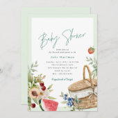 春ピクニック | ニュートラルグリーンベビーシャワーブランチ 招待状 (正面/裏面)