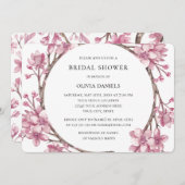 春ピンクさくらんぼの花。フローラブライダルシャワー 招待状 (正面/裏面)