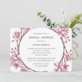 春ピンクさくらんぼの花。フローラブライダルシャワー 招待状 (スタンド正面)