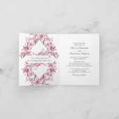 春ピンクさくらんぼの花。フローラ結婚の折り曲げ 招待状 (内部)