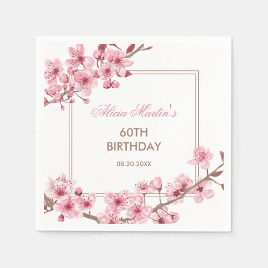 春ピンクさくらんぼブロッサムフローラ誕生日 スタンダードカクテルナプキン (正面)