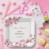 春ピンクさくらんぼブロッサムフローラ誕生日 ペーパープレート (パーティー)