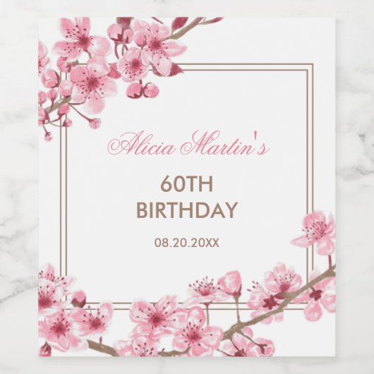 春ピンクさくらんぼブロッサムフローラ誕生日 ワインラベル (シングルラベル)