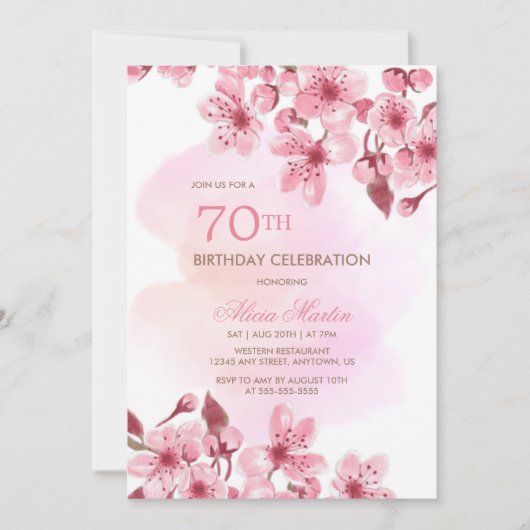 春ピンクさくらんぼブロッサム桜誕生日 招待状 (正面)