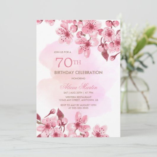 春ピンクさくらんぼブロッサム桜誕生日 招待状 (スタンド正面)