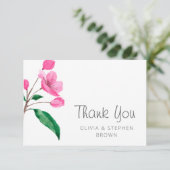 春ピンクさくらんぼ花。シックフローラ結婚ズ サンキューカード (スタンド正面)