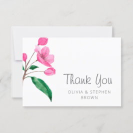 春ピンクさくらんぼ花。シックフローラ結婚ズ サンキューカード