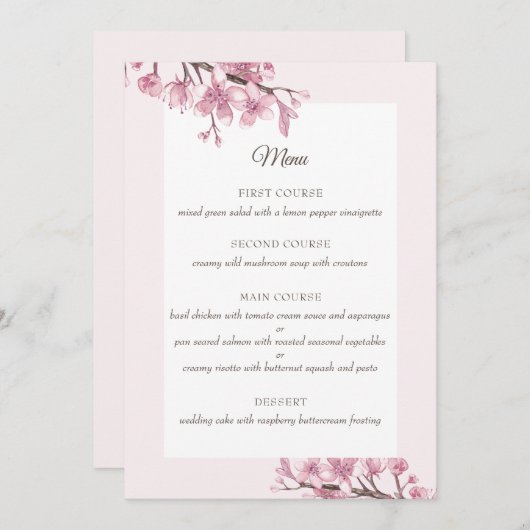 春ピンクさくらんぼ花。フローラ結婚のメニュー メニュー (正面/裏面)