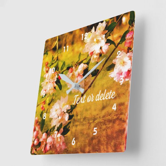 春ピンクと白の花の抽象芸術 スクエア壁時計 (傾斜)