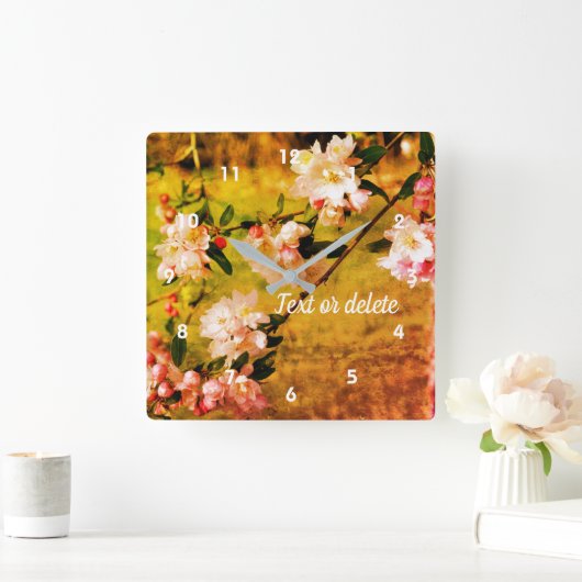 春ピンクと白の花の抽象芸術 スクエア壁時計 (ホーム)