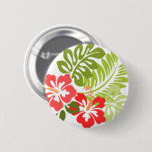 春ピンクと赤ハイビスカスフラワーズハワイ 缶バッジ (正面&裏面)