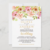 春ピンクのオレンジ色の水色の花 | 結婚s 招待状 (正面)