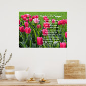 春ピンクのチューリップの花、主の祈りの言葉 ポスター (キッチン)