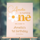 春ピンクイエローデイジー1stバースデーウェルカム アクリルサイン (ニュートラル)