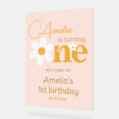 春ピンクイエローデイジー1stバースデーウェルカム アクリルサイン (傾斜)