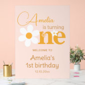 春ピンクイエローデイジー1stバースデーウェルカム アクリルサイン (ウェディング)