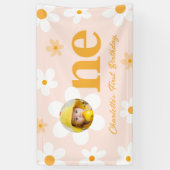 春ピンクイエローデイジー1st誕生日フォト 横断幕 (縦)