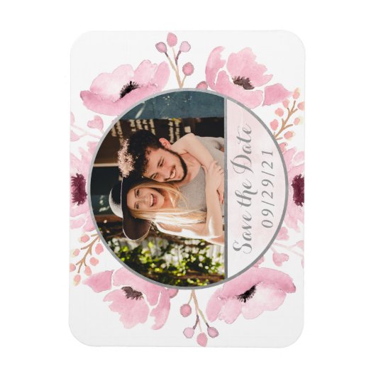 春ピンクウォーターカラーフローラ保存日付 マグネット (縦)