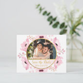 春ピンクウォーターカラーフローラ保存日付 案内ポストカード (スタンド正面)