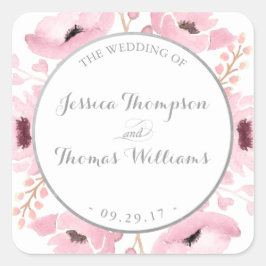 春ピンクウォーターカラーフローラ結婚ズコレクション スクエアシール