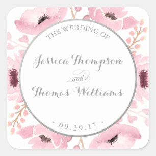 春ピンクウォーターカラーフローラ結婚ズコレクション スクエアシール