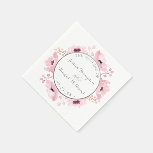 春ピンクウォーターカラーフローラ結婚ズコレクション スタンダードカクテルナプキン (角)