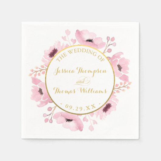 春ピンクウォーターカラーフローラ結婚ズコレクション スタンダードカクテルナプキン (正面)