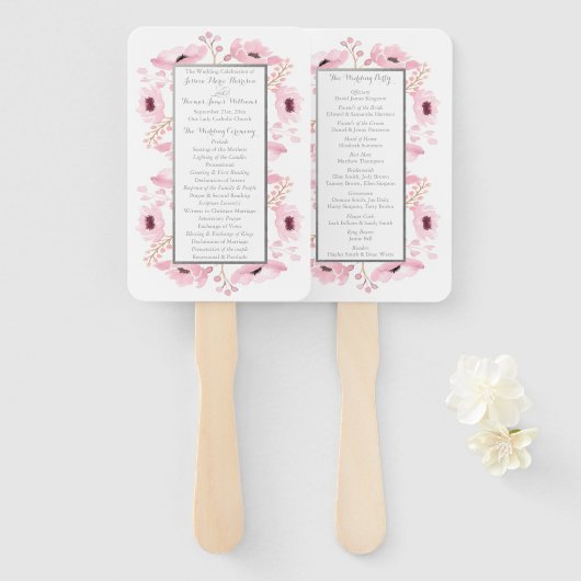 春ピンクウォーターカラーフローラ結婚ズコレクション ハンドファン (正面&裏面)