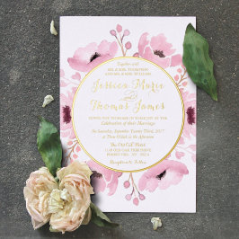 春ピンクウォーターカラーフローラ結婚ズコレクション 箔招待状
