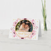 春ピンクス水彩フローラ結婚ズサンキュー 箔グリーティングカード (正面)