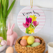 春ピンクチューリップとダフォジルスフラワーオーナメント セラミックオーナメント