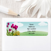 春ピンクチューリップフラワーズ差出人住所 ラベル (インサイチュ)