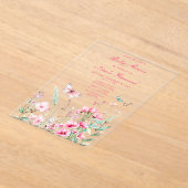 春ピンクバタフライフローラベビーシャワー アクリル招待状 (レイダウン)