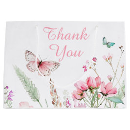 春ピンクバタフライフローラベビーシャワー ラージペーパーバッグ