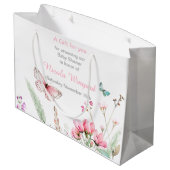 春ピンクバタフライフローラベビーシャワー ラージペーパーバッグ (裏面アングル)