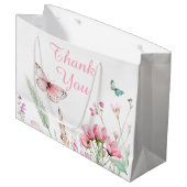 春ピンクバタフライフローラベビーシャワー ラージペーパーバッグ (正面アングル)