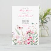 春ピンクバタフライフローラベビーシャワー 招待状 (スタンド正面)